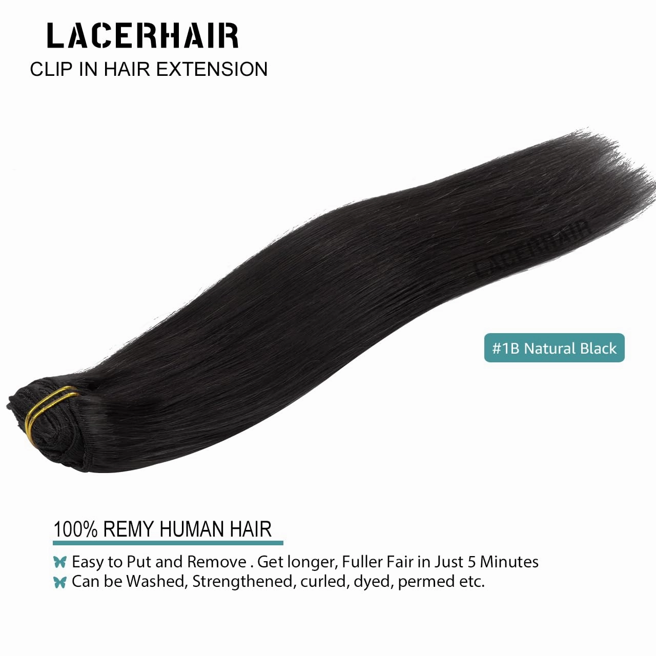 Lacer Black Hair Extensions Clip in Human Hair 140g 7 pcs Double Weft Straight Lace Clip in Hair Extensions in Natural Black #1B 22 Inch Full Head Set Clip Ins