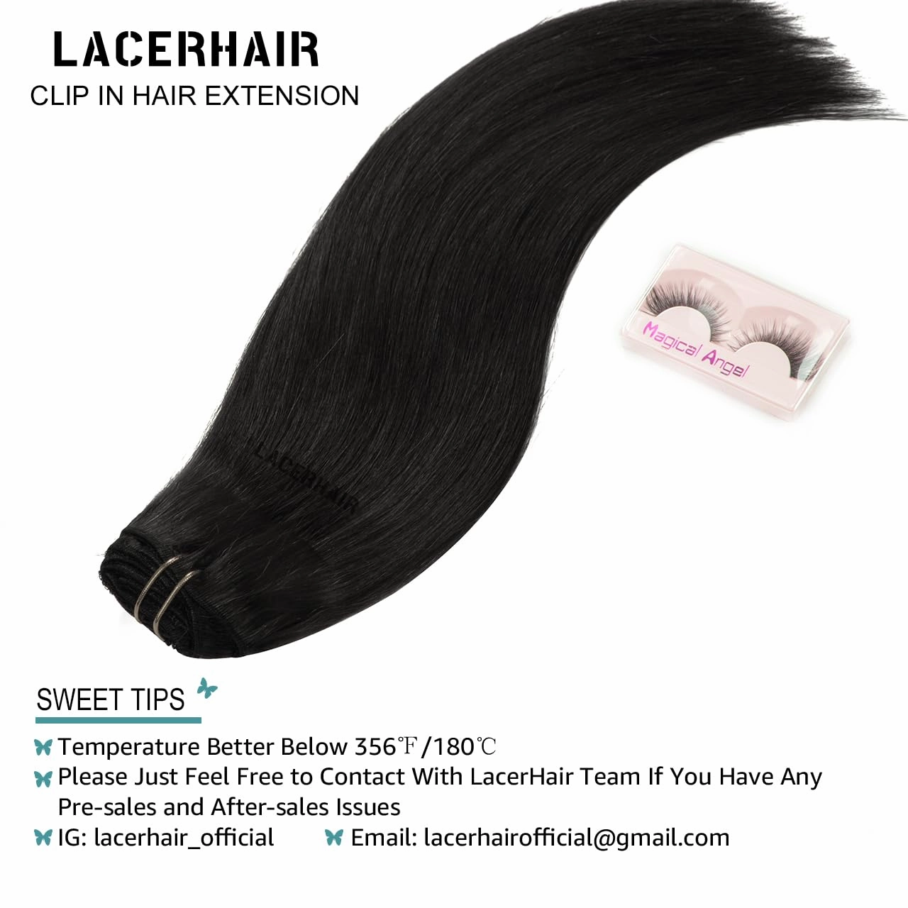Lacer Black Hair Extensions Clip in Human Hair 140g 7 pcs Double Weft Straight Lace Clip in Hair Extensions in Natural Black #1B 22 Inch Full Head Set Clip Ins