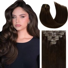 Lacer Clip in Human Hair Extensions, 22 Inch 140g Light Dark Brown Clip in Hair Extensions Real Human Hair Double Weft Natural Straight Remy Human Hair Clip Ins 7 Pcs with 16 Clips Human Hair