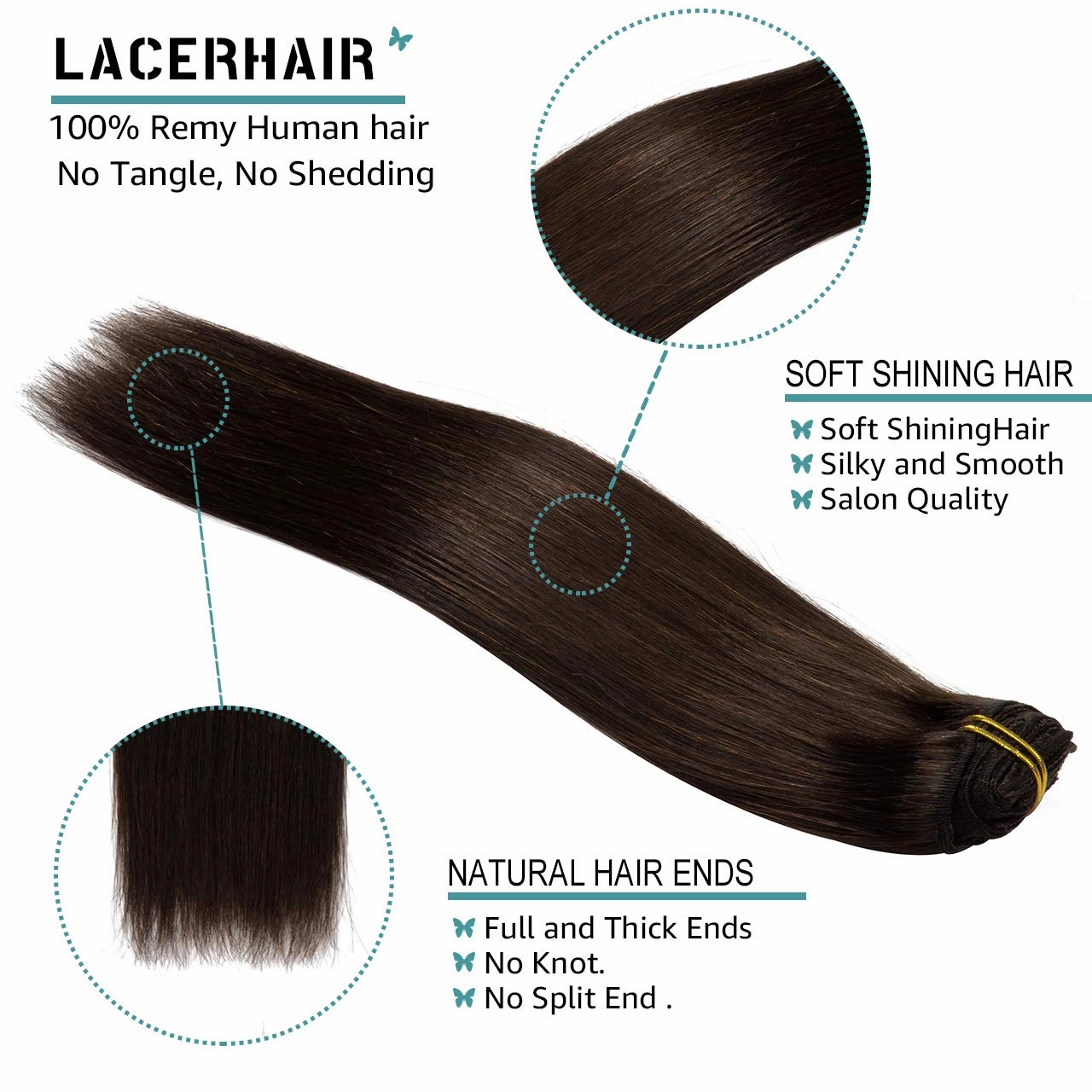 Lacer Clip in Human Hair Extensions, 22 Inch 140g Light Dark Brown Clip in Hair Extensions Real Human Hair Double Weft Natural Straight Remy Human Hair Clip Ins 7 Pcs with 16 Clips Human Hair