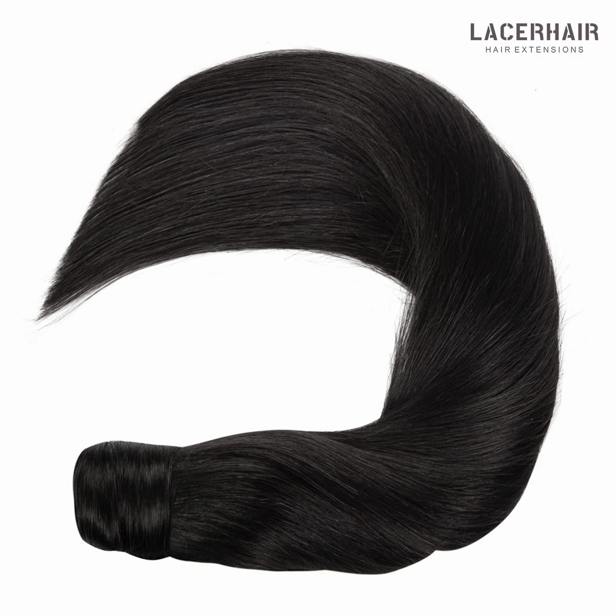 Lacer Hair Extensions Ponytail Human Hair Jet Black Real Hair Ponytail Extension with Magic Paste Straight Natural Ponytail Extension for Black Women 90 Grams 20 Inch