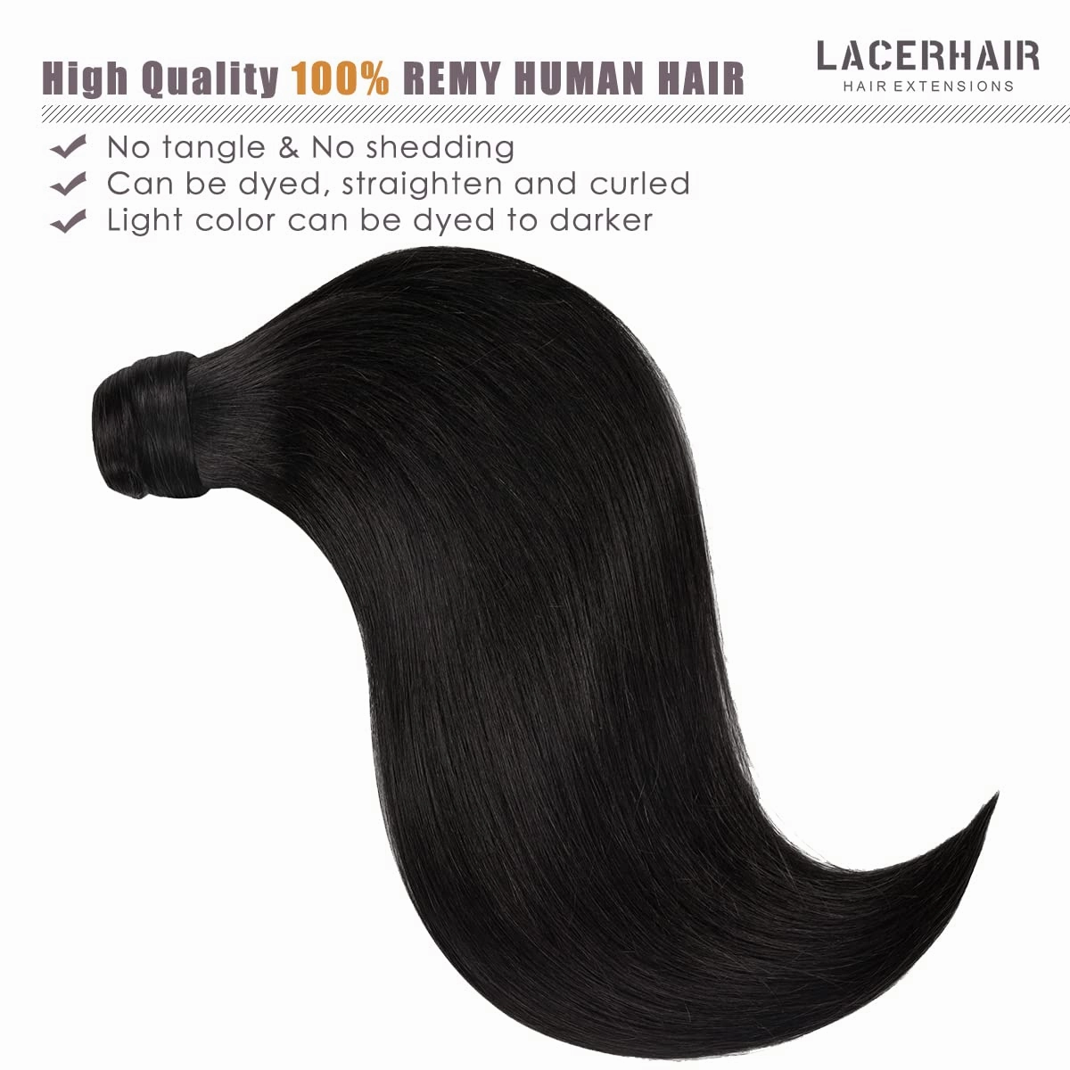 Lacer Hair Extensions Ponytail Human Hair Jet Black Real Hair Ponytail Extension with Magic Paste Straight Natural Ponytail Extension for Black Women 90 Grams 20 Inch