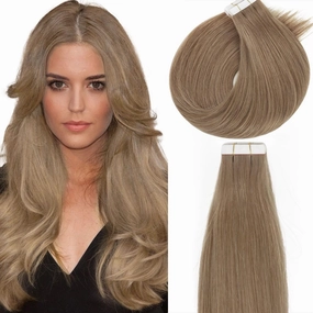 Lacer Hair Extensions Tape in Human Hair Chestnut Brown Skin Weft Remy Tape in Hair Extensions 14 Inch Full Thick Ends Adhesive Hair Pieces for Women 50g/20pcs