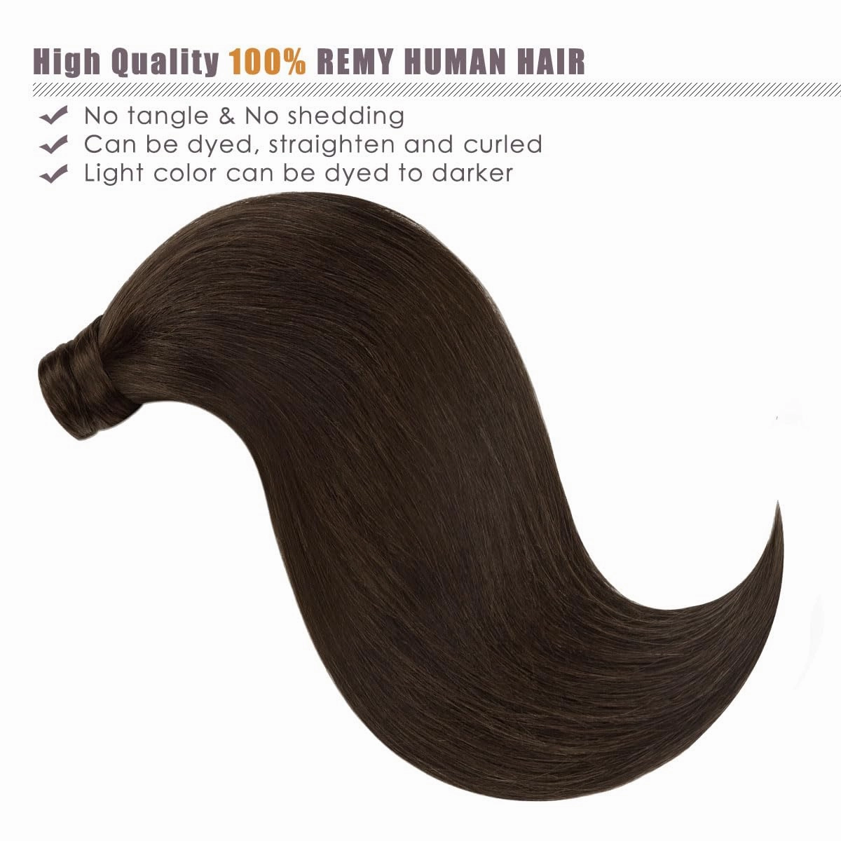 Lacer Warm Dark Brown Hair Extensions Ponytail Human Hair 18 Inch 80g Straight Wrap Around Ponytail Hair Piece Real Human Hair Extensions with Comb