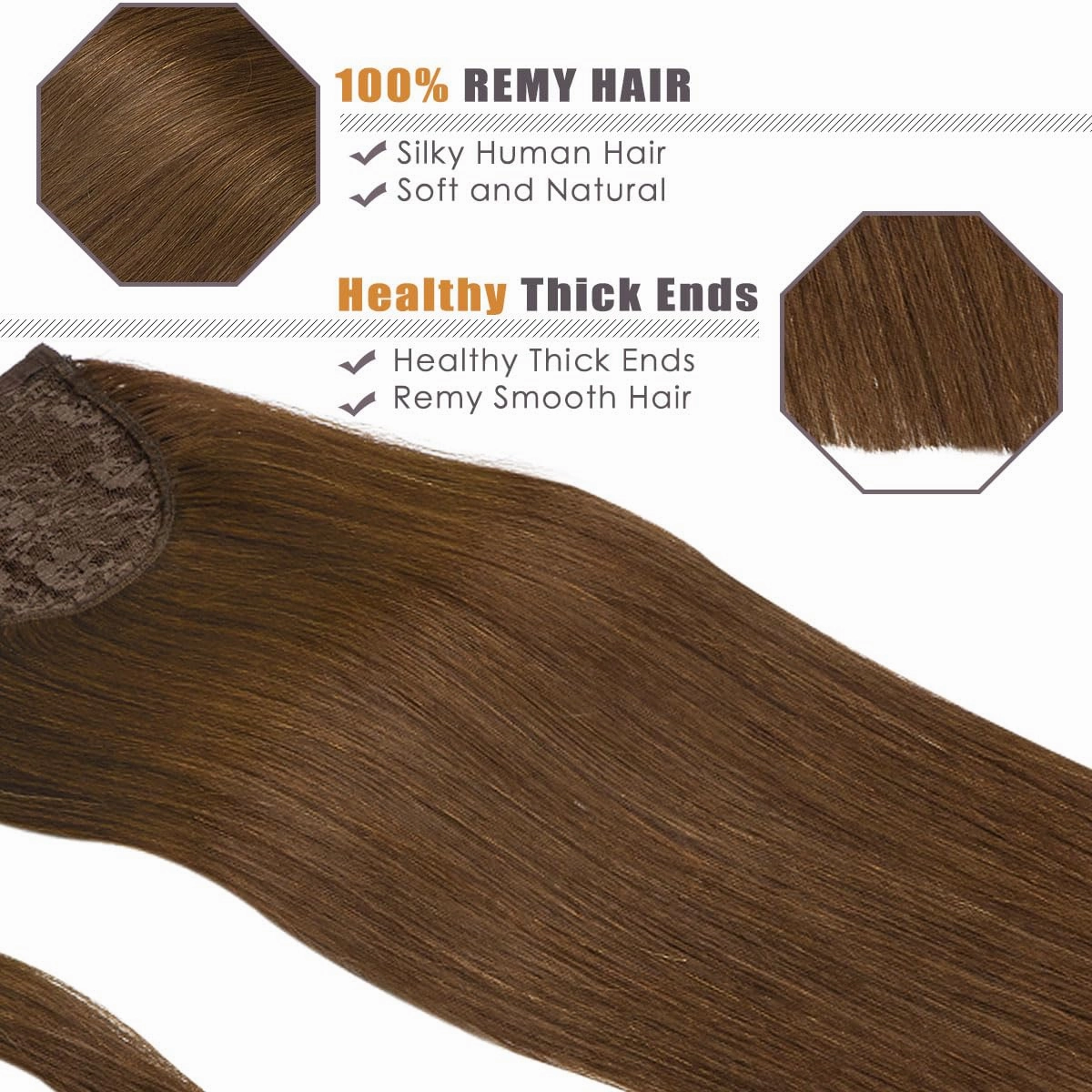 Lacer Wrap Around Ponytail Human Hair with Magic Paste Chocolate Brown Lace Weft 16 Inch Wrap Around Ponytail Human Hair Natural One Piece Real Hair Ponytails for Women 70 Grams