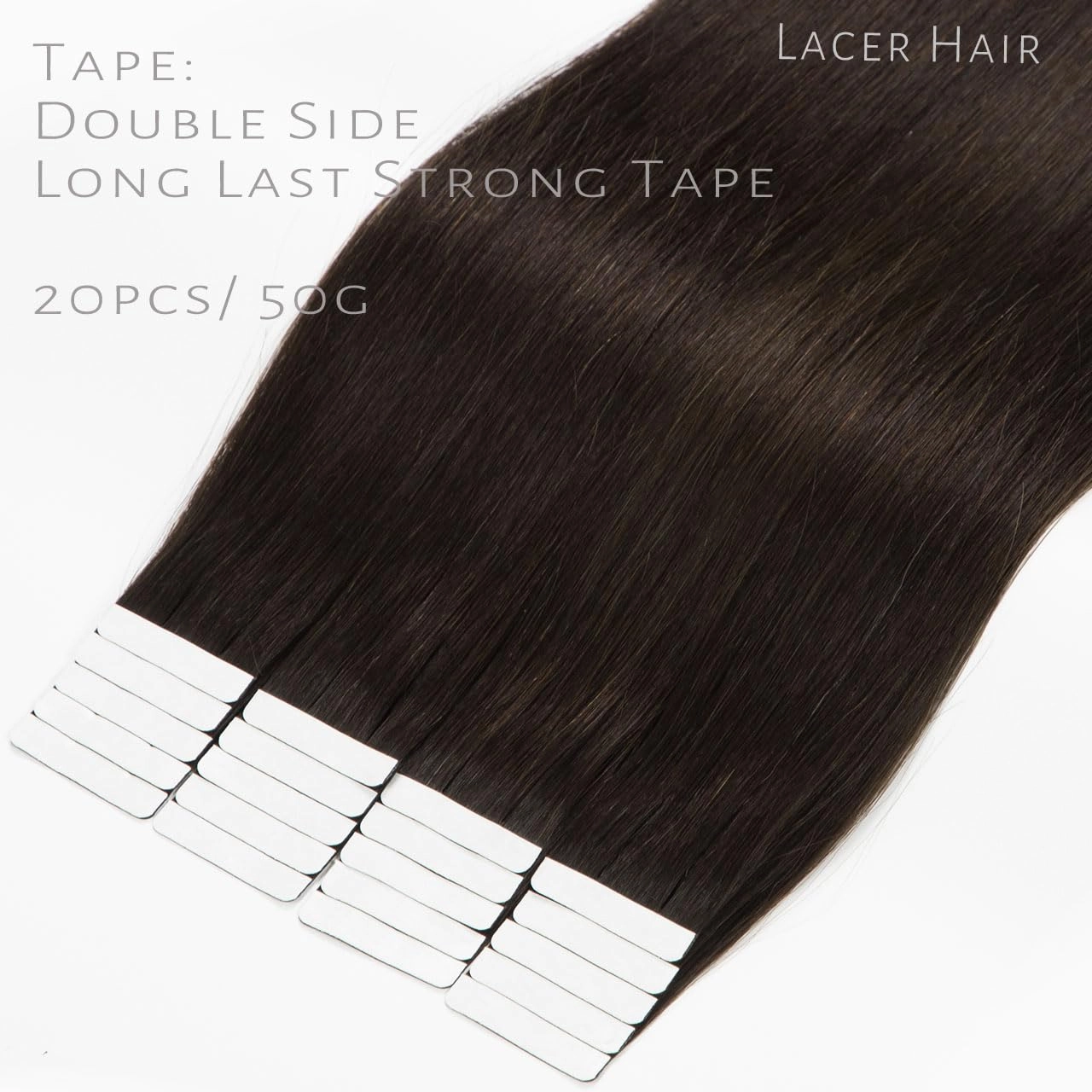 Lacerhair 14 inch Seamless Remy Tape in Human Hair Extensions Balayage Natural PU Skin Weft 100% Real Virgin Human Hair Color #2 Darkest Brown Double Side 50g 20pcs/set
