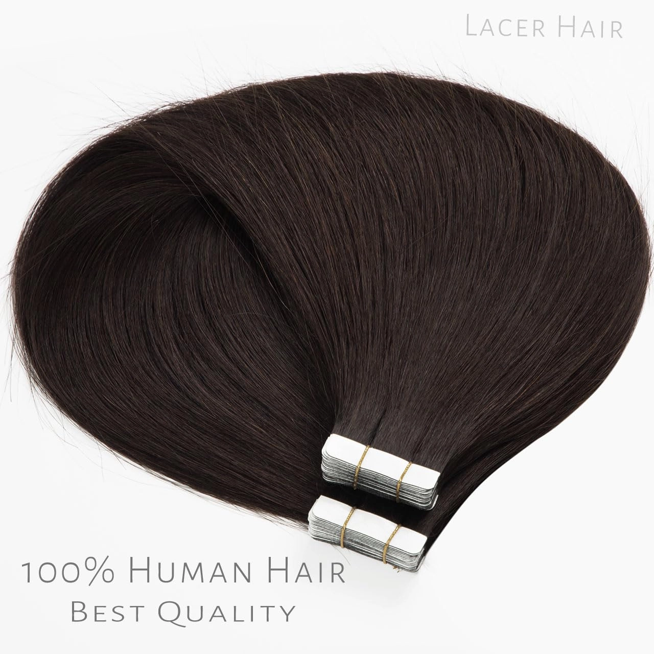 Lacerhair 14 inch Seamless Remy Tape in Human Hair Extensions Balayage Natural PU Skin Weft 100% Real Virgin Human Hair Color #2 Darkest Brown Double Side 50g 20pcs/set
