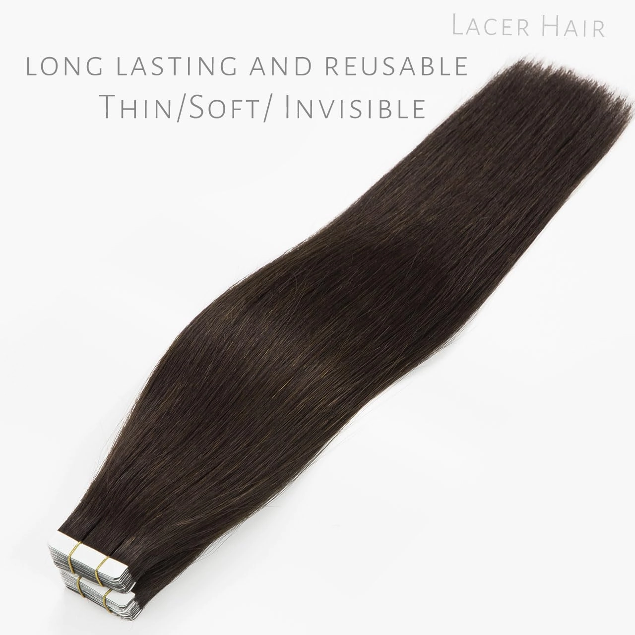 Lacerhair 14 inch Seamless Remy Tape in Human Hair Extensions Balayage Natural PU Skin Weft 100% Real Virgin Human Hair Color #2 Darkest Brown Double Side 50g 20pcs/set