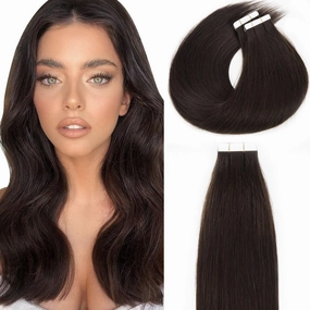 Lacerhair 14 inch Seamless Remy Tape in Human Hair Extensions Balayage Natural PU Skin Weft 100% Real Virgin Human Hair Color #2 Darkest Brown Double Side 50g 20pcs/set