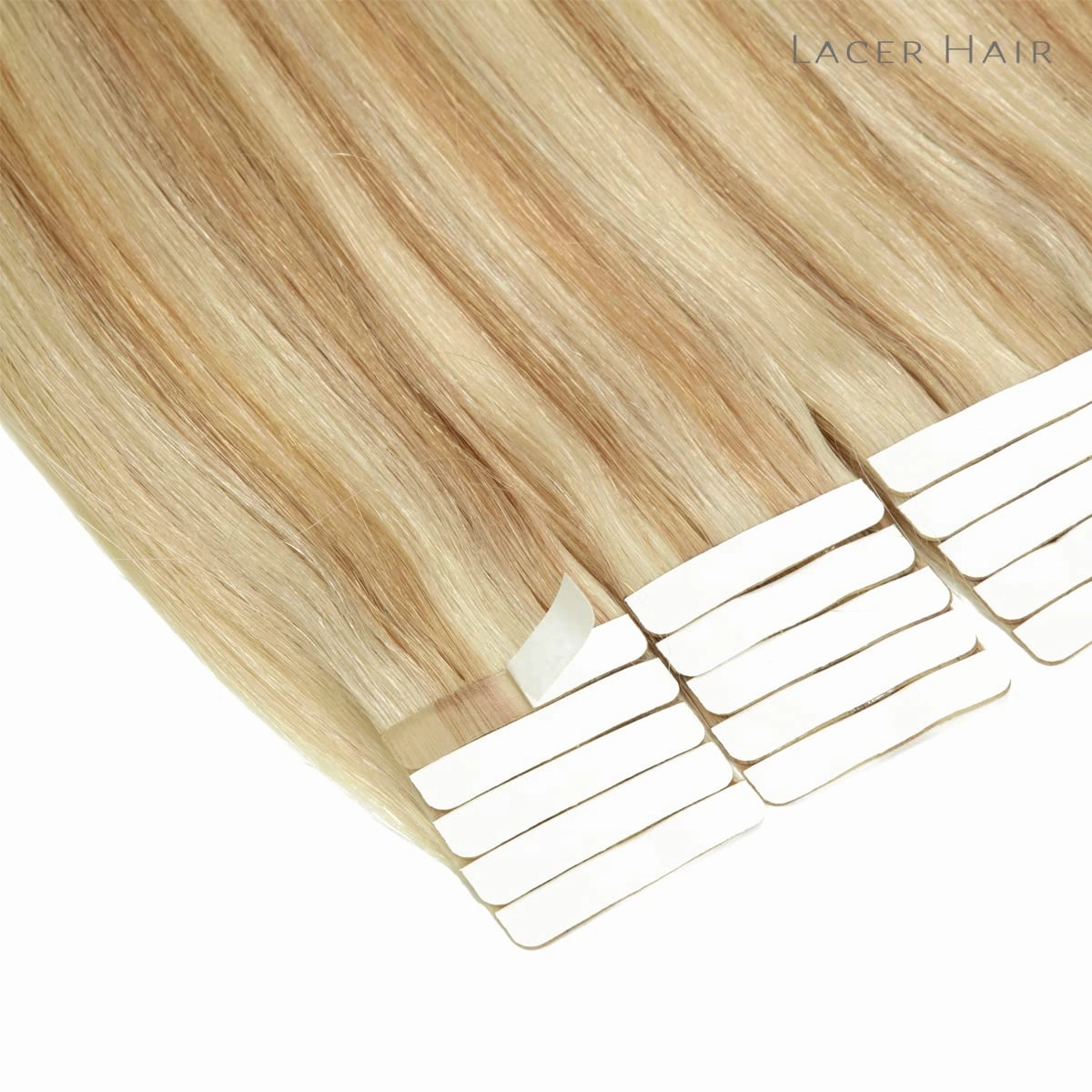 Lacerhair Hair Extensions Natural Remy Tape in Human Hair Extensions Dip Dyed Balayage Seamless PU Skin Weft 100% Real Virgin Hair Ombre Golden Blond Colour Double Side 50g 20pcs/set 60cm , P 12/60