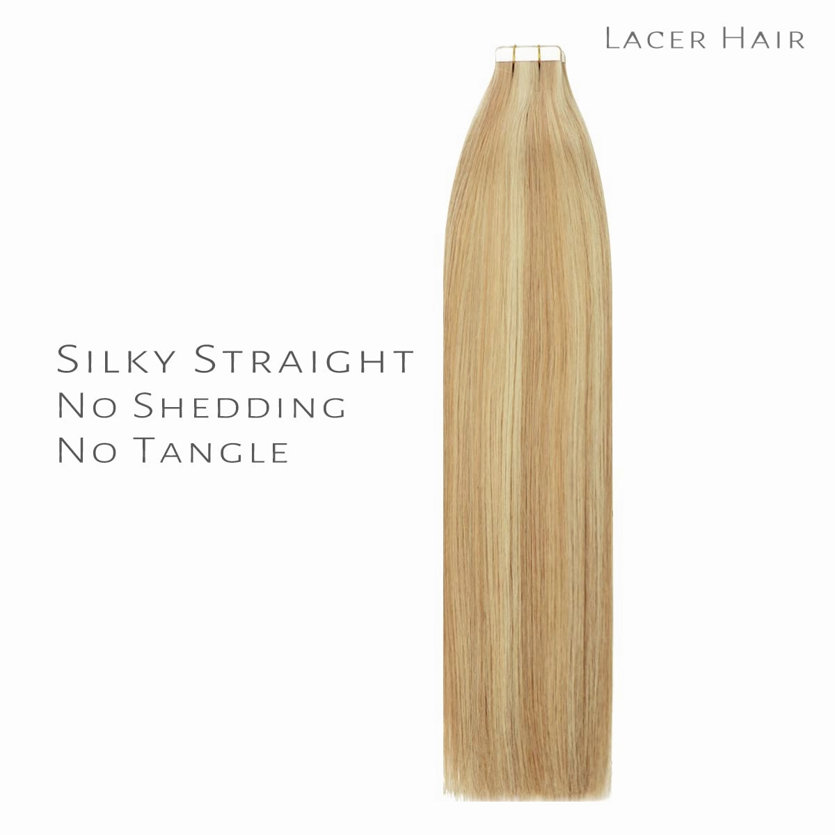 Lacerhair Hair Extensions Natural Remy Tape in Human Hair Extensions Dip Dyed Balayage Seamless PU Skin Weft 100% Real Virgin Hair Ombre Golden Blond Colour Double Side 50g 20pcs/set 60cm , P 12/60