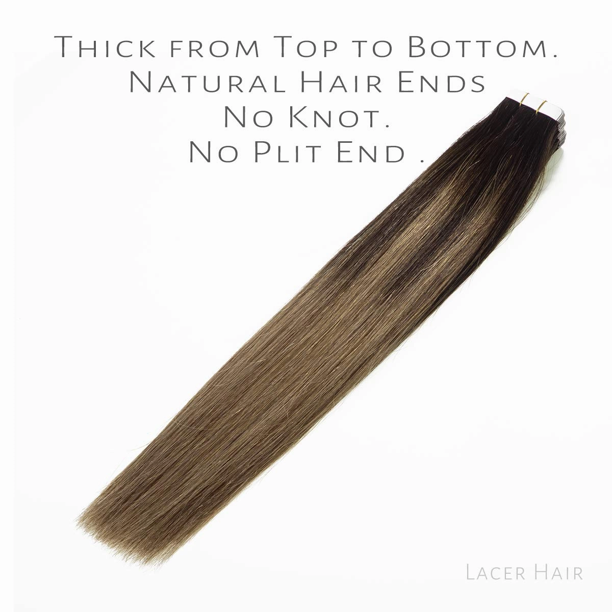 Lacerhair Natural Hair Extensions Remy Tape in Human Hair Extensions Balayage Seamless PU Skin Weft 100% Real Virgin Hair Ombre Darkest Brown to Chestnut Brown Color 50g 20pcs/set 22 Inch