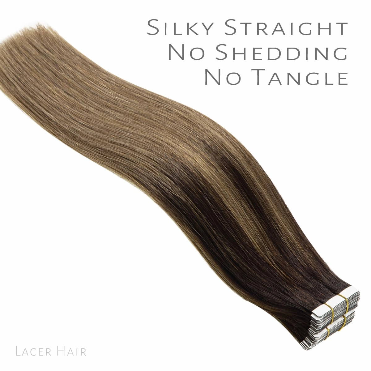 Lacerhair Natural Hair Extensions Remy Tape in Human Hair Extensions Balayage Seamless PU Skin Weft 100% Real Virgin Hair Ombre Darkest Brown to Chestnut Brown Color 50g 20pcs/set 22 Inch