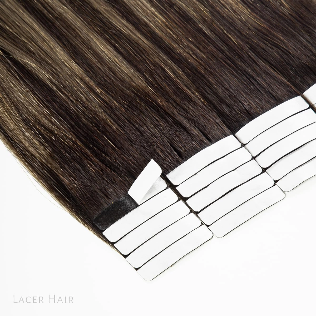 Lacerhair Natural Hair Extensions Remy Tape in Human Hair Extensions Balayage Seamless PU Skin Weft 100% Real Virgin Hair Ombre Darkest Brown to Chestnut Brown Color 50g 20pcs/set 22 Inch