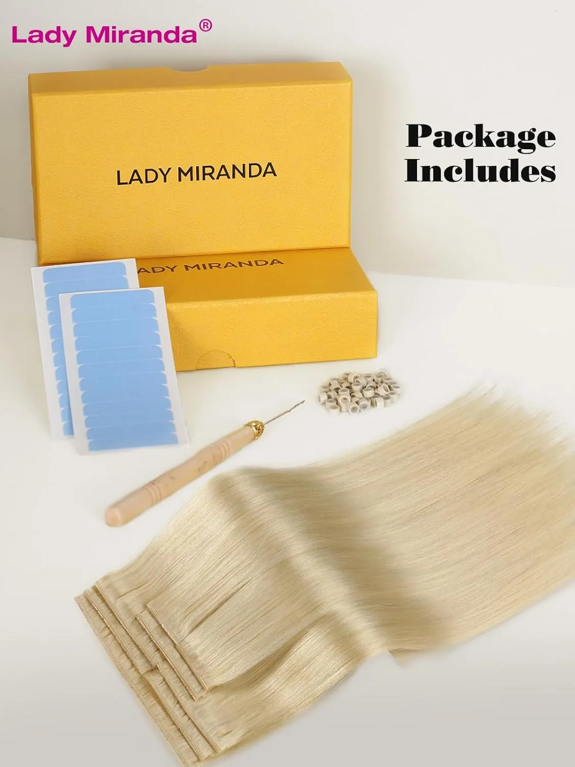 LADY MIRANDA 20 Inch 100g Blonde Human Hair Extensions-Double Weft with Micro Beads Invisible Weft, Genius Handmade Twin Tabs Wefts for All-Day Comfort & Natural-Looking(Blonde, 20 Inch)