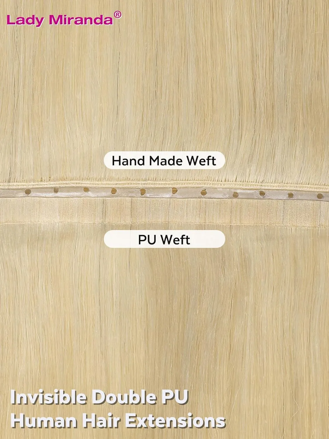 LADY MIRANDA 20 Inch 100g Blonde Human Hair Extensions-Double Weft with Micro Beads Invisible Weft, Genius Handmade Twin Tabs Wefts for All-Day Comfort & Natural-Looking(Blonde, 20 Inch)