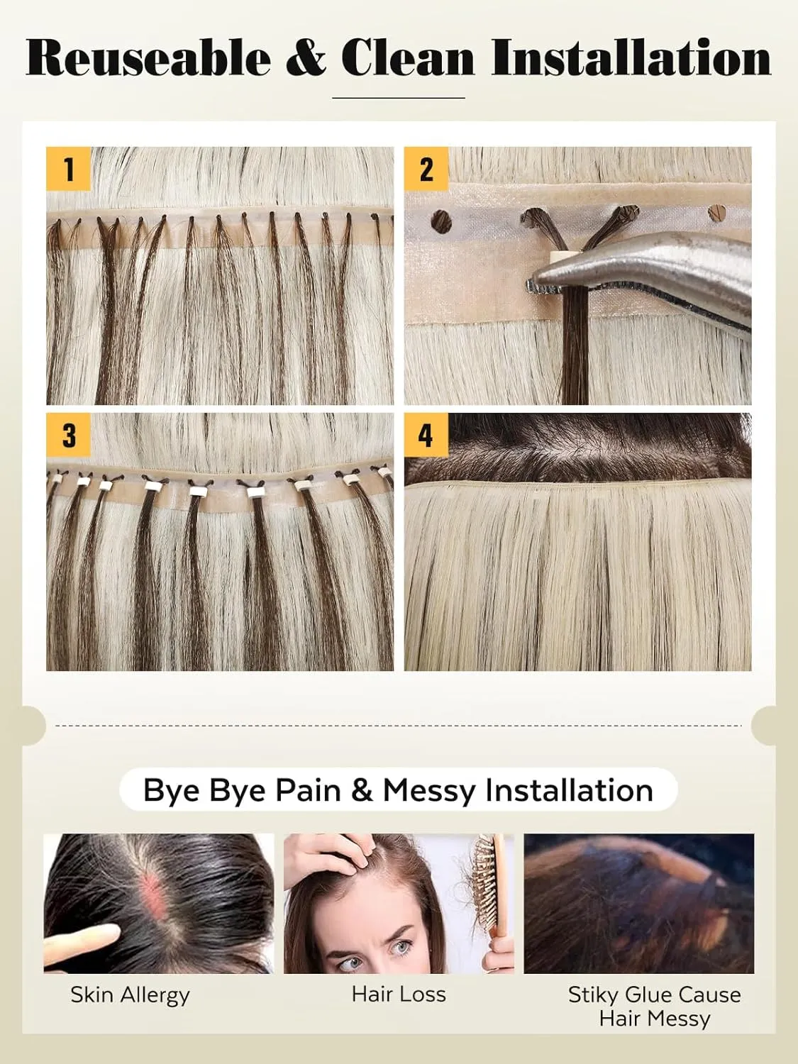 LADY MIRANDA 20 Inch 100g Blonde Human Hair Extensions-Double Weft with Micro Beads Invisible Weft, Genius Handmade Twin Tabs Wefts for All-Day Comfort & Natural-Looking(Blonde, 20 Inch)