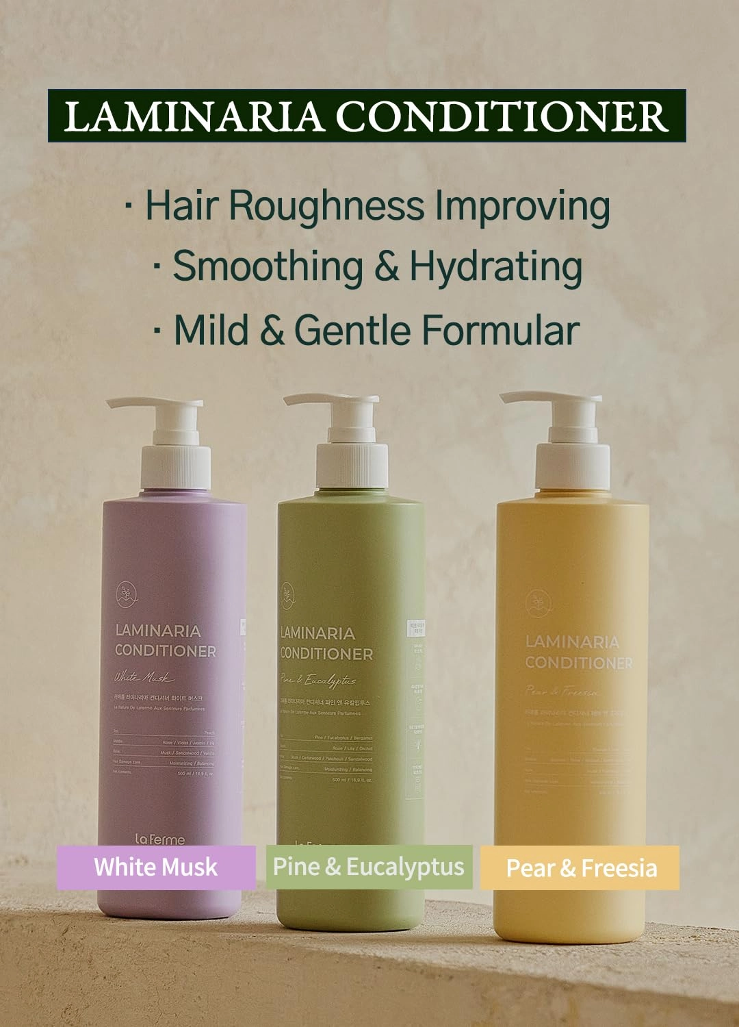 Laminaria Conditioner with Organic Ingredient, Damaged Hair Care Korean Conditioner, Hydrating & Smoothing, Anti-Frizz, Sulfate & Paraben Free, for Women & Men, 33.81 Fl Oz, White Musk