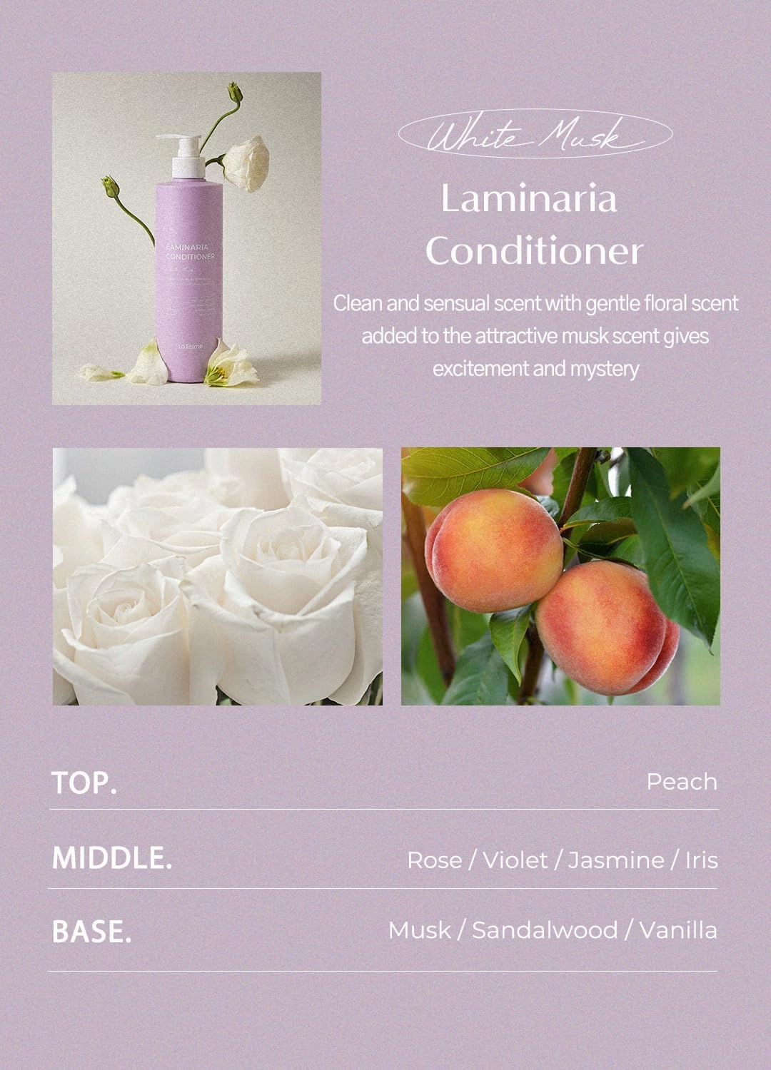 Laminaria Conditioner with Organic Ingredient, Damaged Hair Care Korean Conditioner, Hydrating & Smoothing, Anti-Frizz, Sulfate & Paraben Free, for Women & Men, 33.81 Fl Oz, White Musk