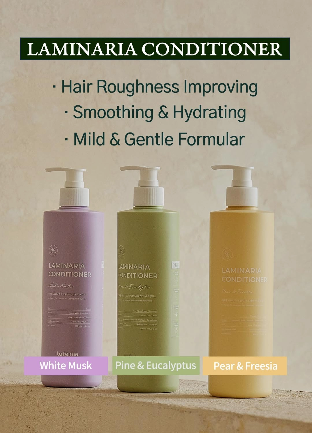 Laminaria Damaged Hair Care Conditioner with Organic ingredient, Smoothing for Anti-Frizz, Hydrating & Moisturizing, Sulfate & Paraben Free, For Women & Men, 16.9 Fl Oz b (White Musk)