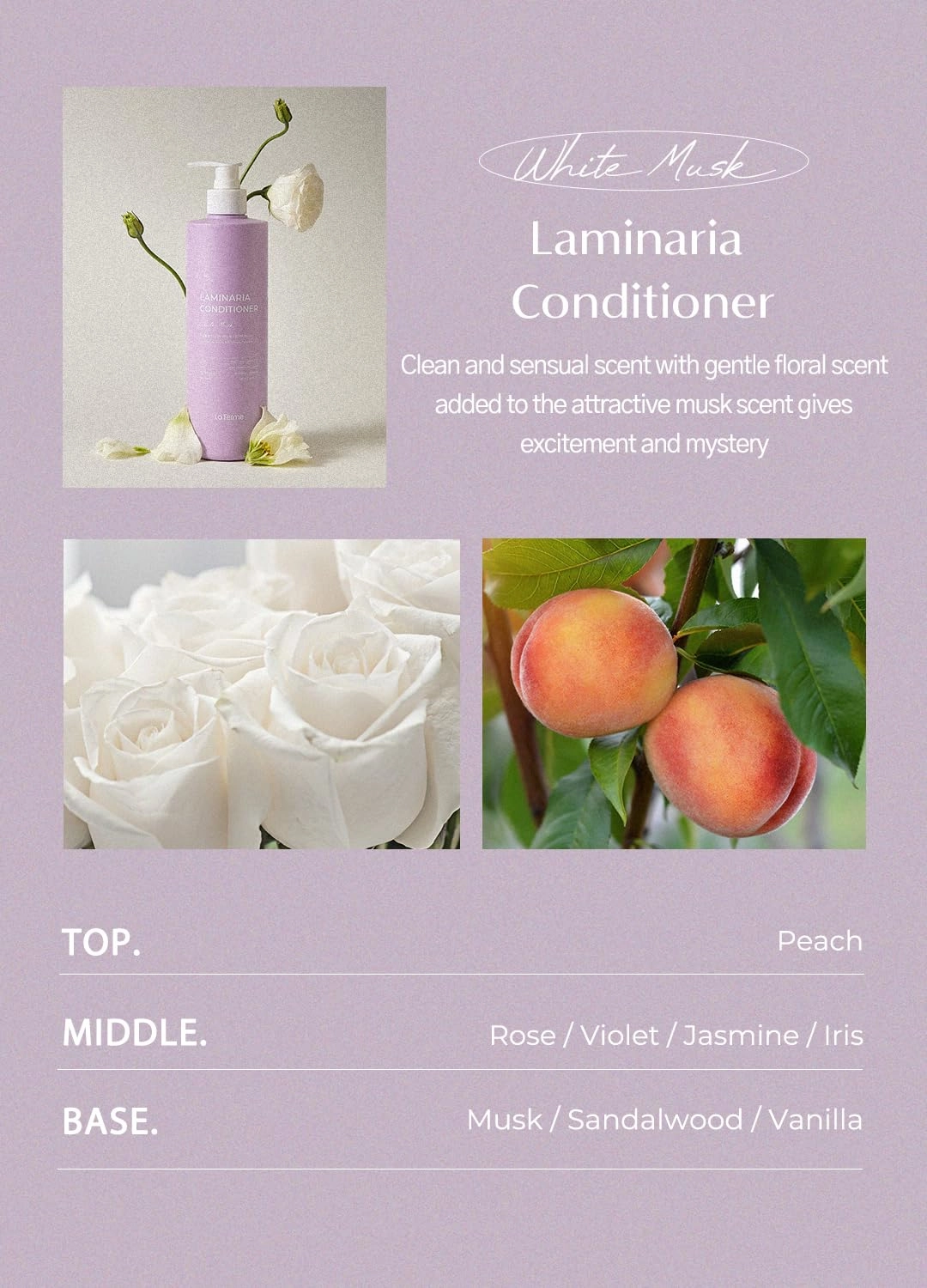 Laminaria Damaged Hair Care Conditioner with Organic ingredient, Smoothing for Anti-Frizz, Hydrating & Moisturizing, Sulfate & Paraben Free, For Women & Men, 16.9 Fl Oz b (White Musk)