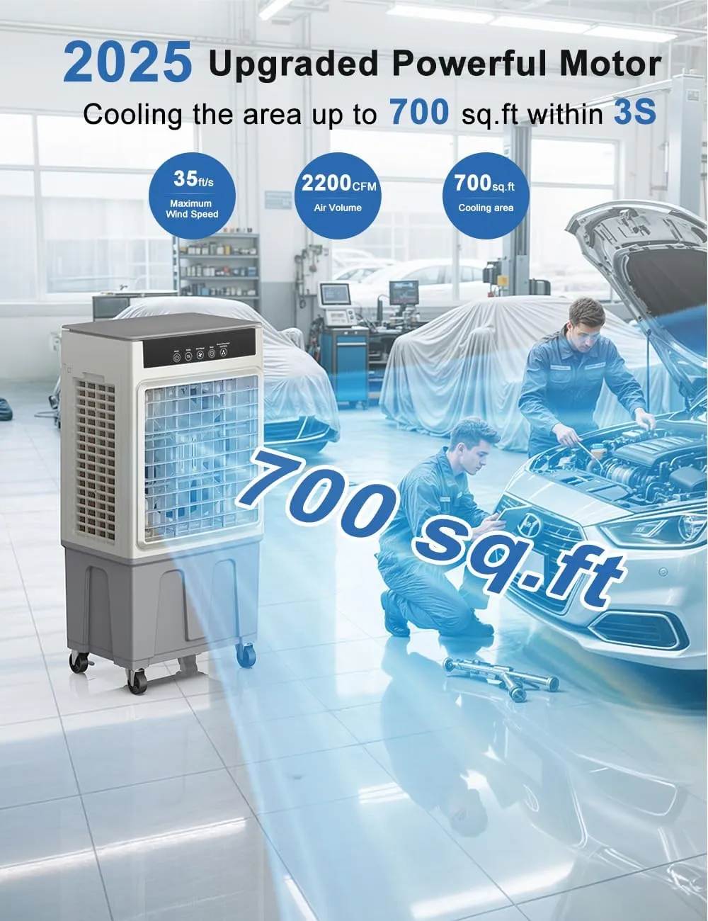 Large Swamp Cooler Air Conditioner, 2200CFM Evaporative Air Cooler, 24H Timer & 8 Gal Water Tank, 100°Oscillation, 3 Speeds&4 Ice Boxes,Remote, Portable Cooling Fan for Garage Outdoor Indoor