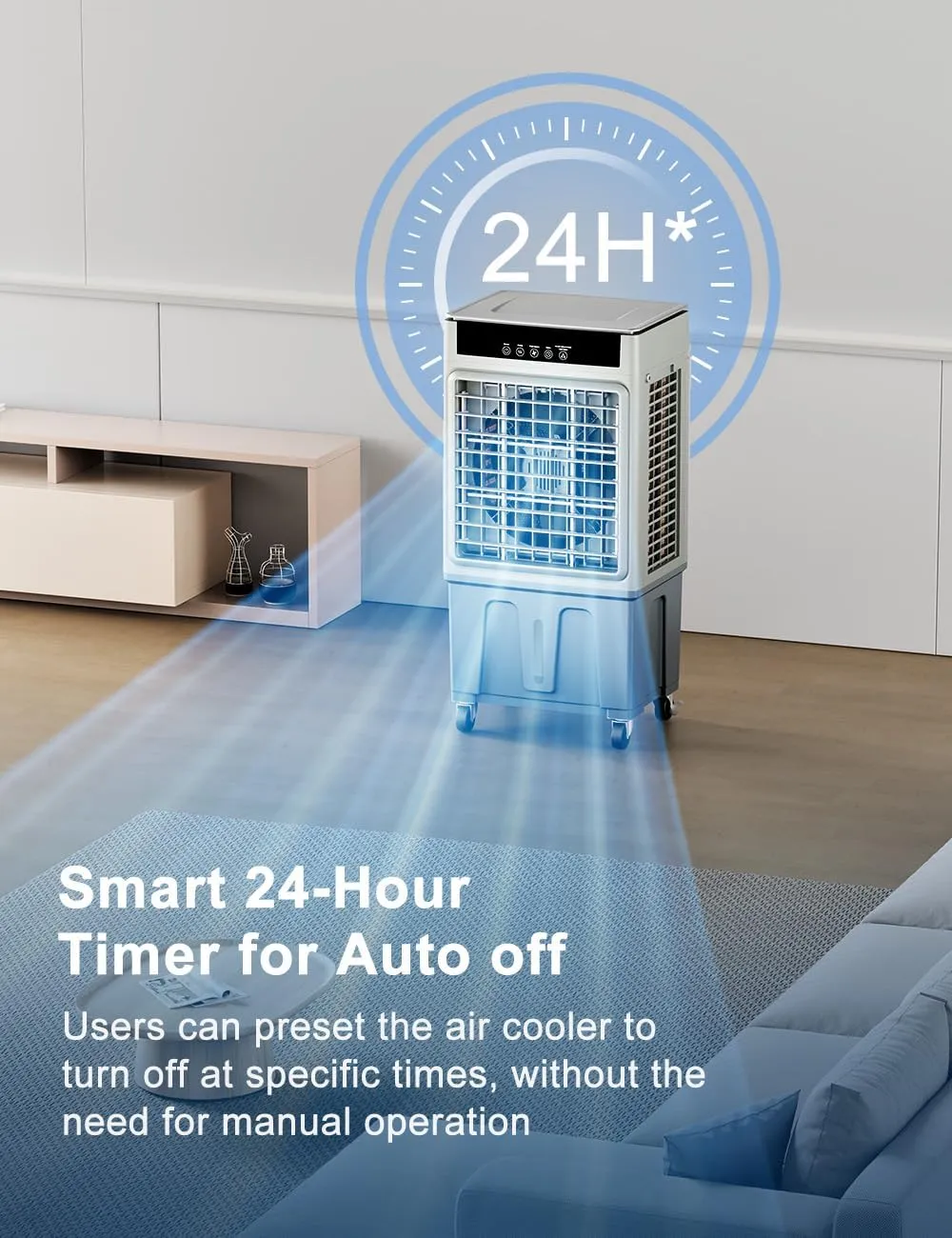 Large Swamp Cooler Air Conditioner, 2200CFM Evaporative Air Cooler, 24H Timer & 8 Gal Water Tank, 100°Oscillation, 3 Speeds&4 Ice Boxes,Remote, Portable Cooling Fan for Garage Outdoor Indoor