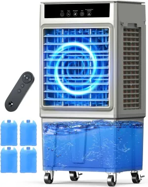 Large Swamp Cooler Air Conditioner, 2200CFM Evaporative Air Cooler, 24H Timer & 8 Gal Water Tank, 100°Oscillation, 3 Speeds&4 Ice Boxes,Remote, Portable Cooling Fan for Garage Outdoor Indoor