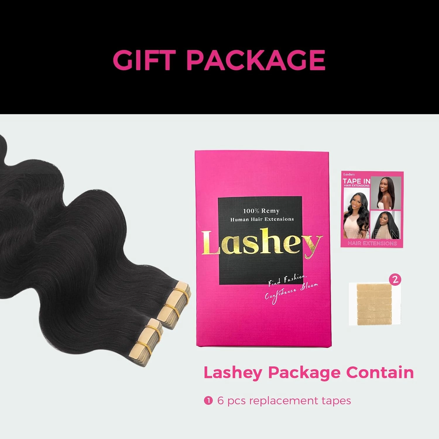 Lashey Tape in Hair Extensions Human Hair 40pcs 100g/pack 20 Inch Body Wave Natural Black Soft and Invisible Hair Extensions