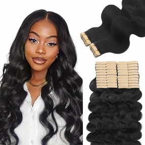 Lashey Tape in Hair Extensions Human Hair 40pcs 100g/pack 20 Inch Body Wave Natural Black Soft and Invisible Hair Extensions