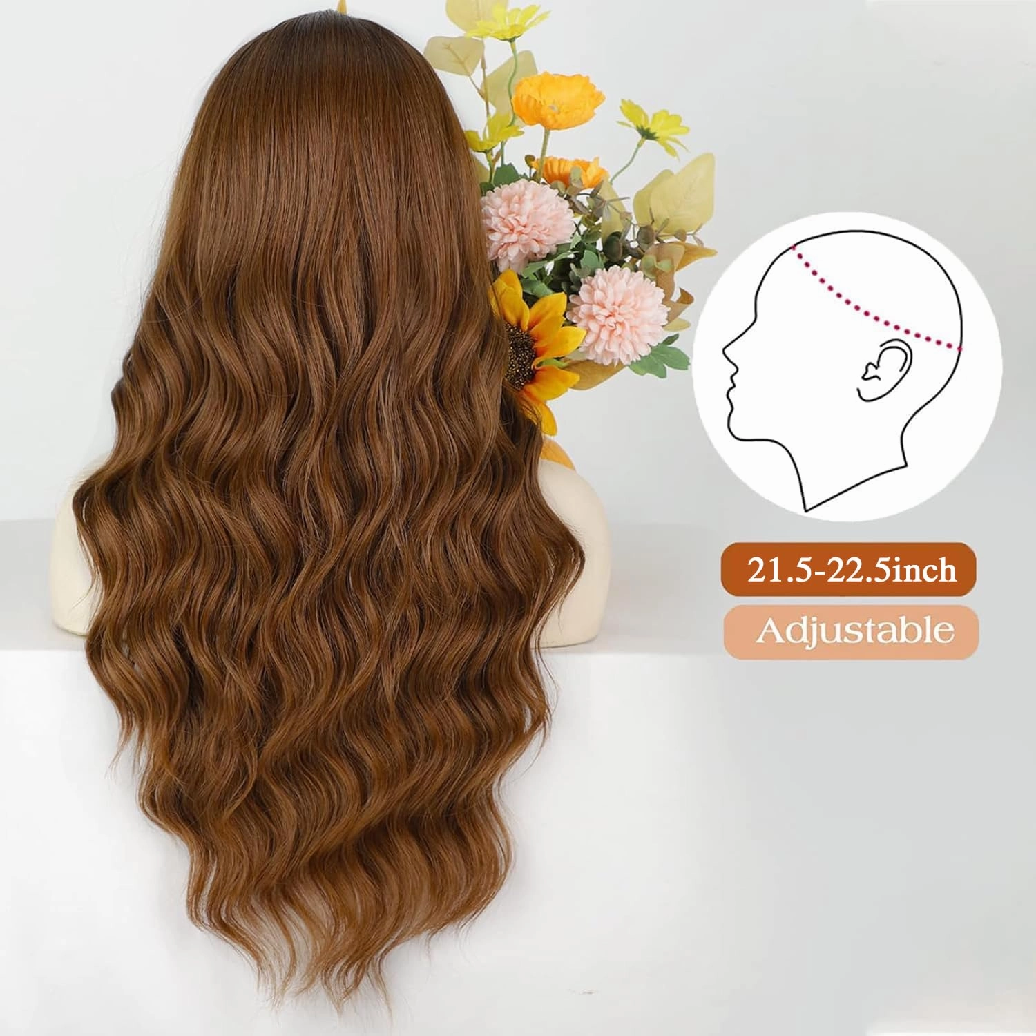Lativ Auburn Wig with Bangs Long Wavy Ginger Wig Natural Looking Heat Resistant Synthetic Curly Full Wigs for Women Daily Use 26 Inches