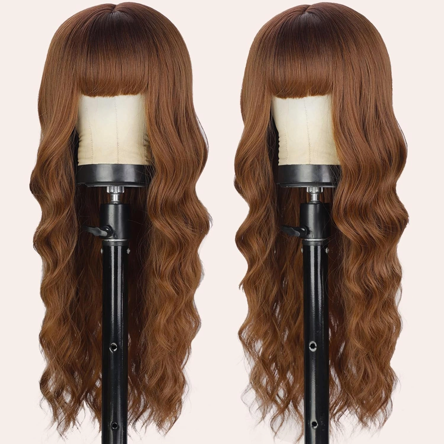 Lativ Auburn Wig with Bangs Long Wavy Ginger Wig Natural Looking Heat Resistant Synthetic Curly Full Wigs for Women Daily Use 26 Inches