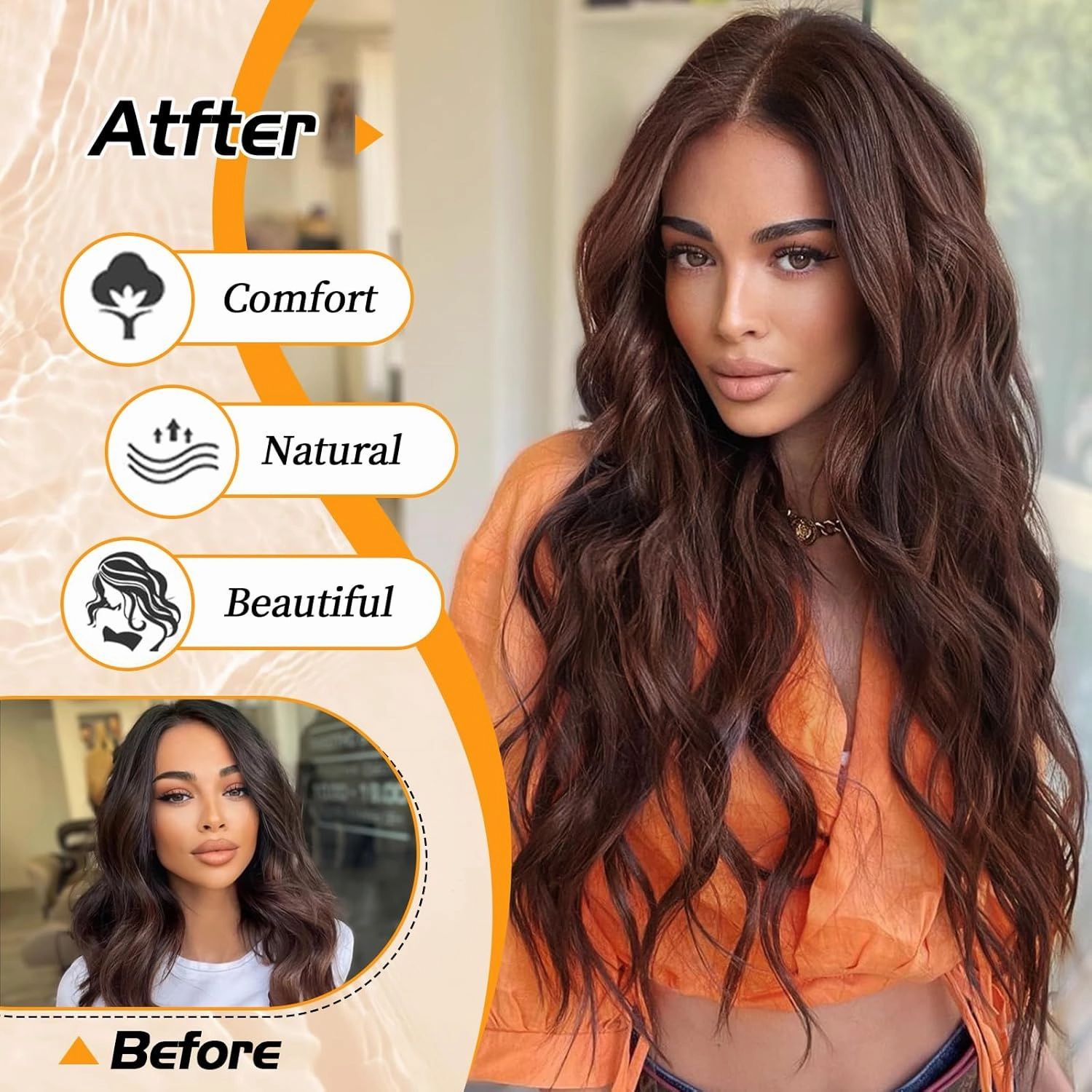 Lativ Brown Wig for Women Long Wavy Curly Middle Part Natural Looking Synthetic Heat Resistant Wigs for Daily Party Use 26 Inches