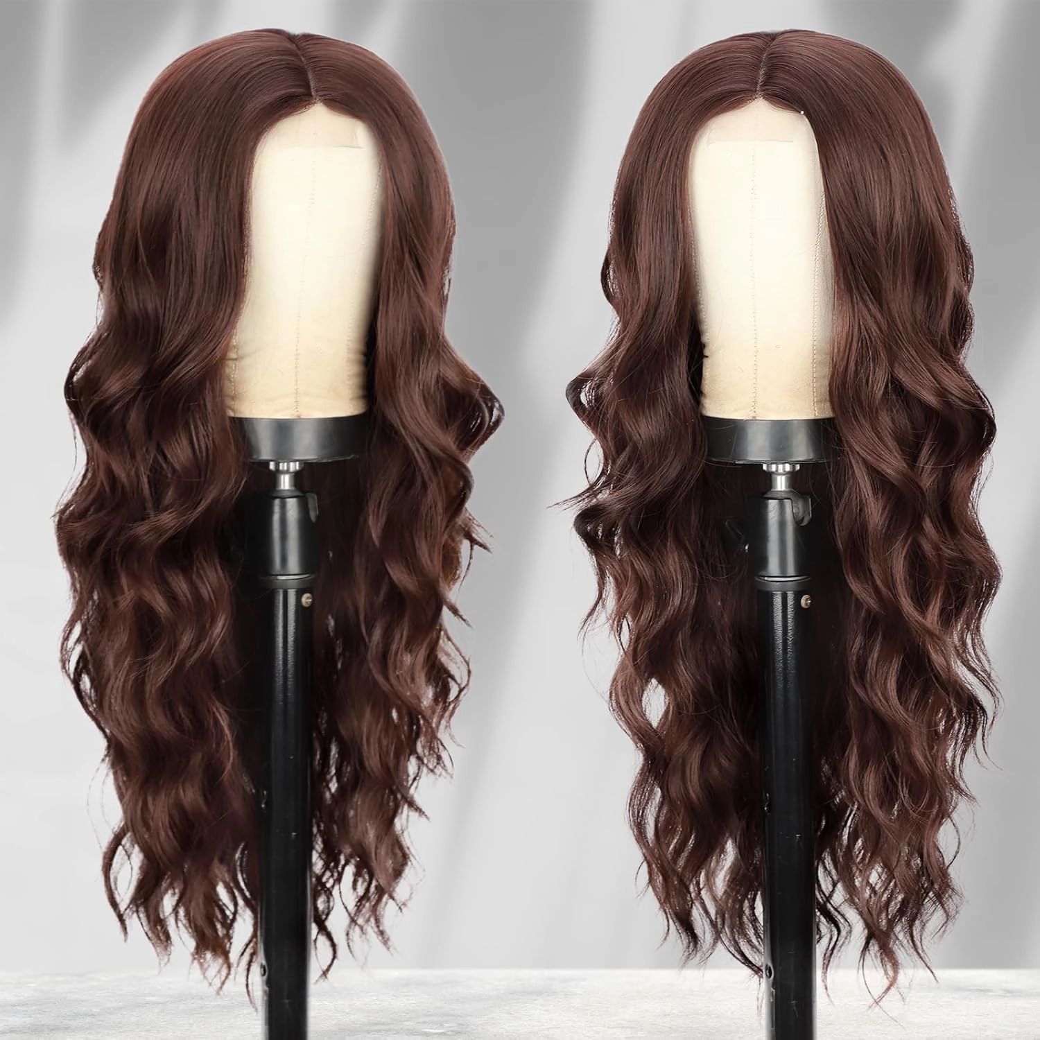 Lativ Brown Wig for Women Long Wavy Curly Middle Part Natural Looking Synthetic Heat Resistant Wigs for Daily Party Use 26 Inches
