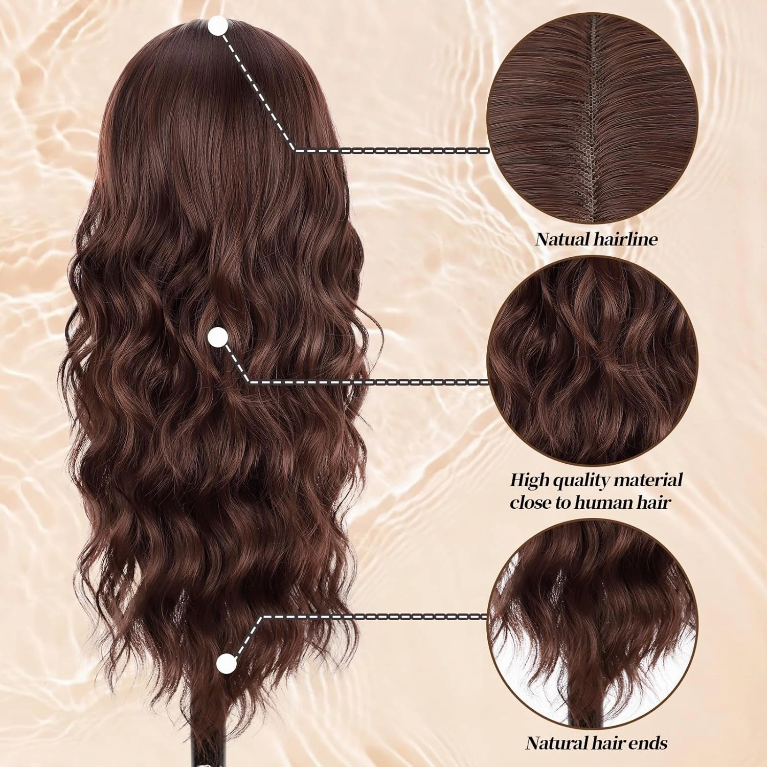 Lativ Brown Wig for Women Long Wavy Curly Middle Part Natural Looking Synthetic Heat Resistant Wigs for Daily Party Use 26 Inches