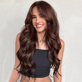 Lativ Brown Wig for Women Long Wavy Curly Middle Part Natural Looking Synthetic Heat Resistant Wigs for Daily Party Use 26 Inches