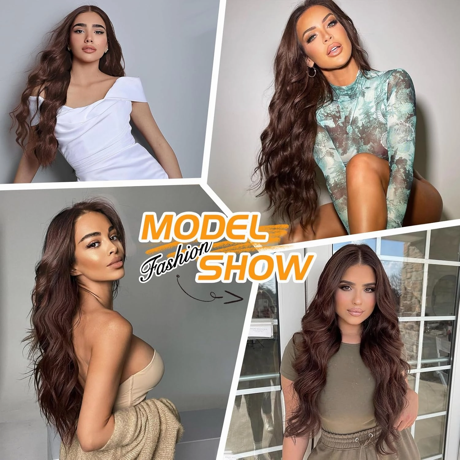 Lativ Brown Wig for Women Long Wavy Curly Middle Part Natural Looking Synthetic Heat Resistant Wigs for Daily Party Use 26 Inches