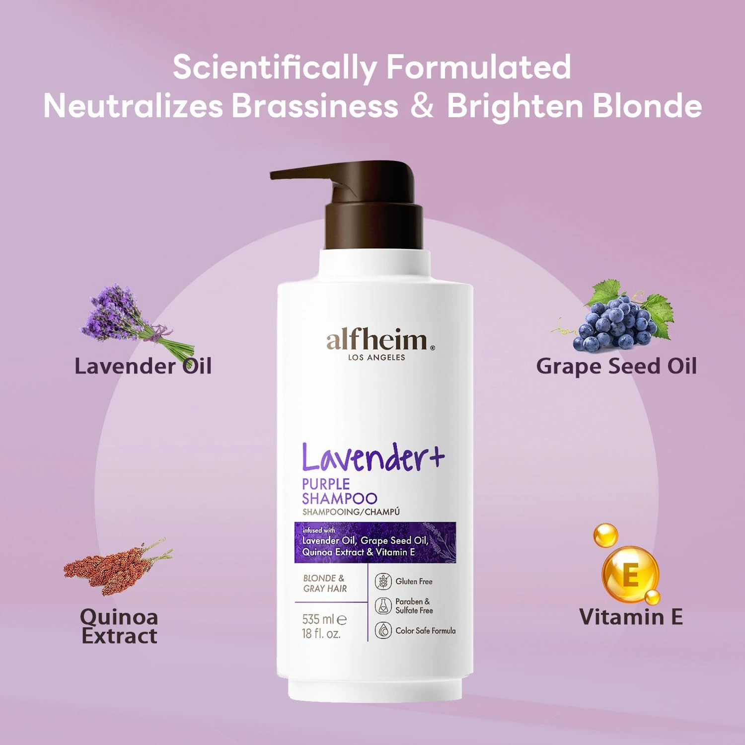 Lavender  Purple Shampoo | Moisturizing & Brass Control | Sulfate-Free, Color-Safe | For Blonde, Silver & Highlighted Hair | Infused with Lavender Oil & Vitamin E | 18 oz