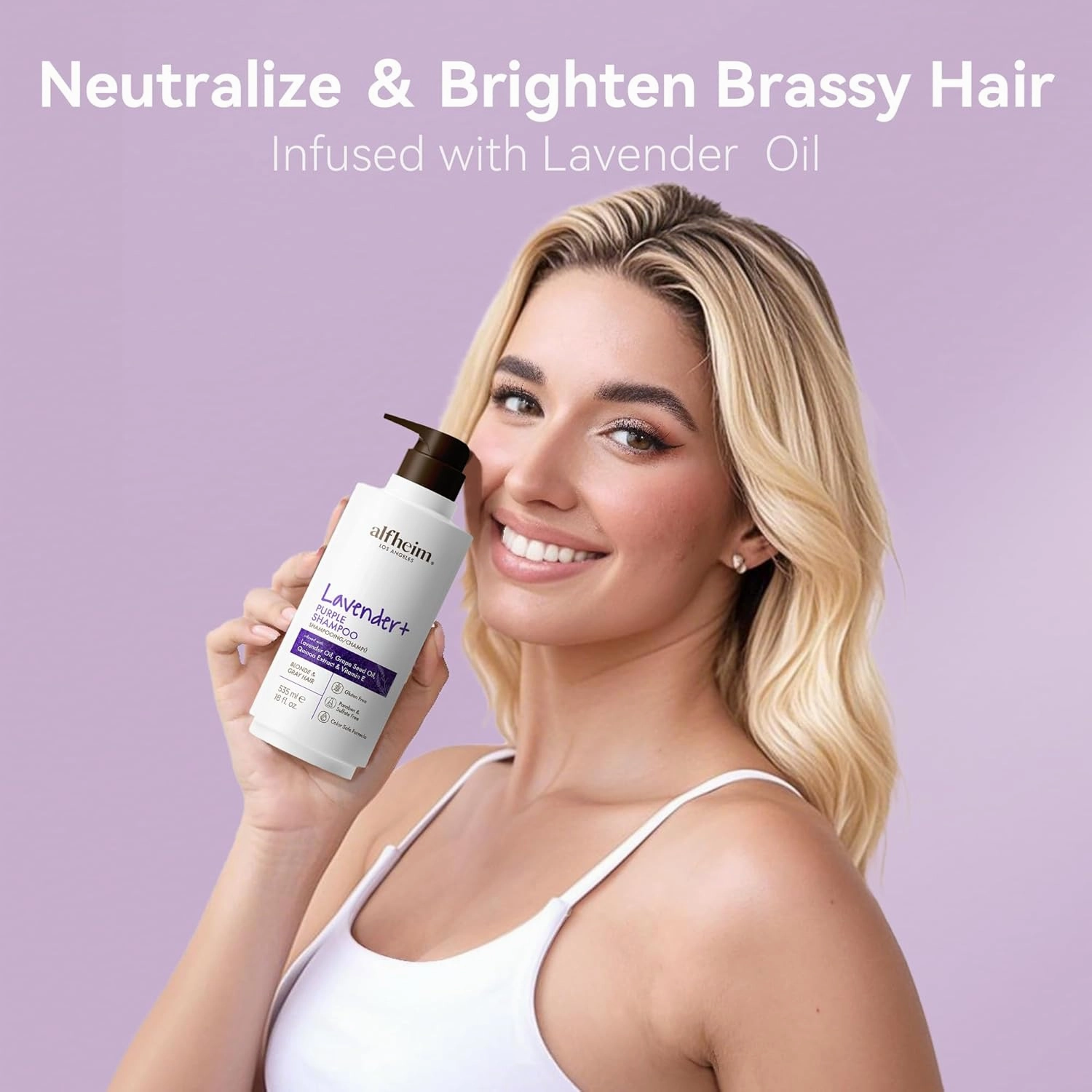 Lavender  Purple Shampoo | Moisturizing & Brass Control | Sulfate-Free, Color-Safe | For Blonde, Silver & Highlighted Hair | Infused with Lavender Oil & Vitamin E | 18 oz