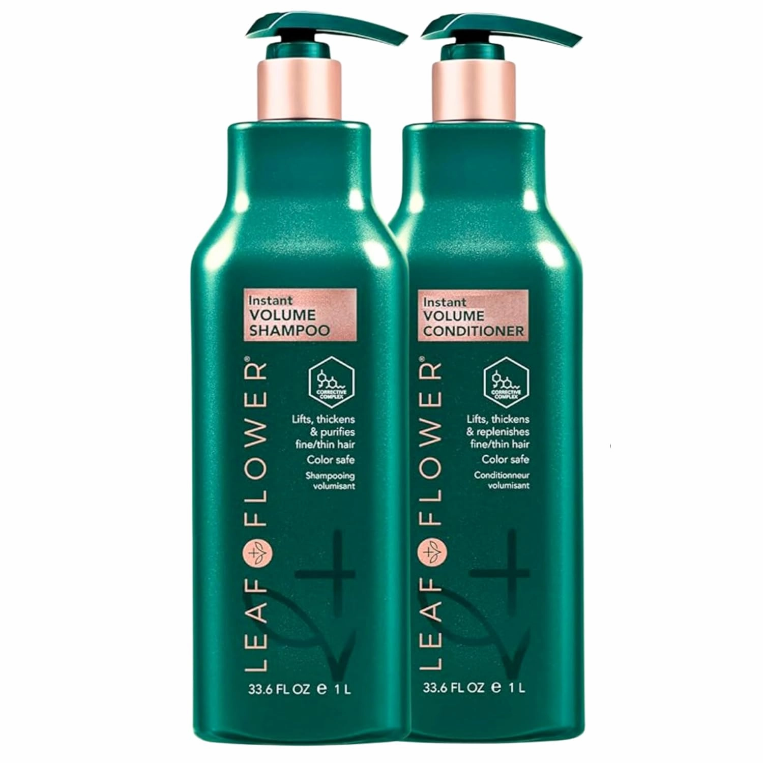 Leaf & Flower Shampoo & Conditioner 33.6 oz Duo Set | Necessities And Essentails Packaging (Green/Instant Volume)