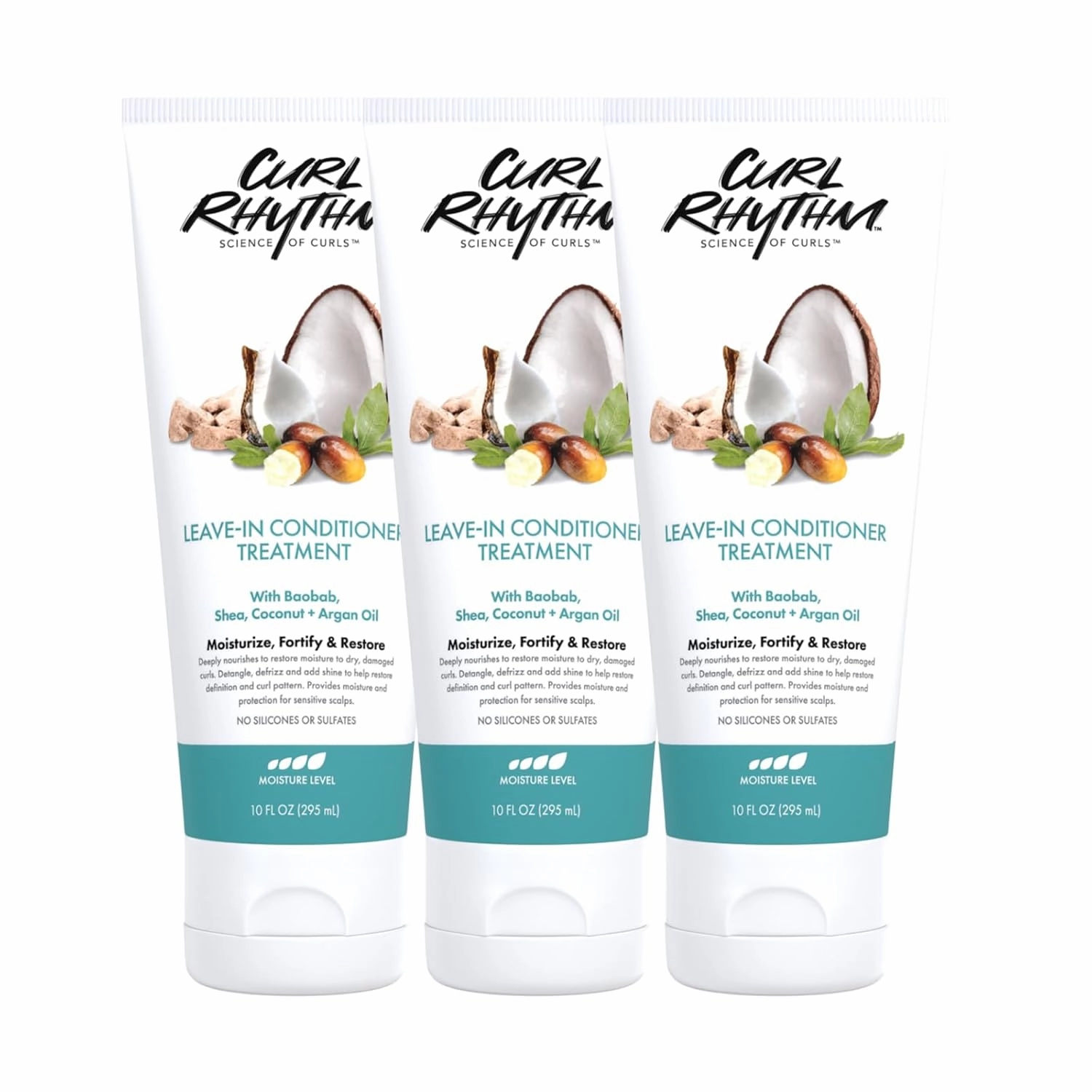 Leave-in Conditioner Treatment for Curly Hair - Moisturizing Frizz Free Shine with Shea Butter, Coconut & Argan Oil For Wavy, Kinky Coily Hair - Sulfate Free - 10 Fl Oz (3 Pack)