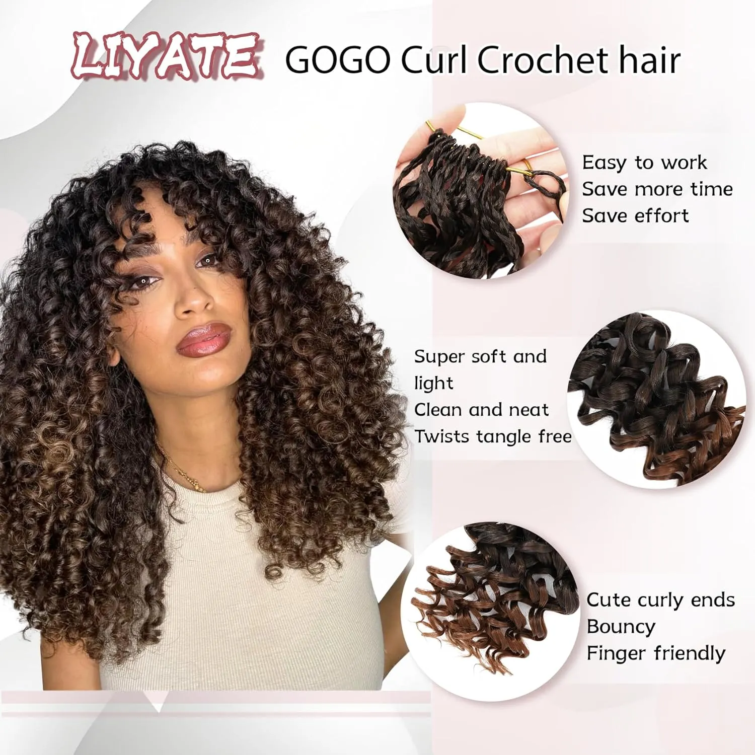 LIYATE 7 Packs Gogo Curl Crochet Hair for Women 18 Inch Pre-Twisted Curly Crochet Hair Deep Ocean Beach Curl Crochet Braids Synthetic Braiding Hair Extensions (18 Inch, 1B/30)