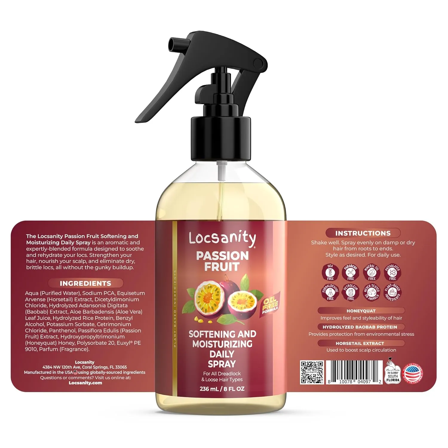 Locsanity Daily Moisturizing Spray for Dull, Dry Locs – Passion Fruit Hair and Scalp Moisturizer for Dreadlocks, Sisterlocks, Microlocks, Braids to Control Oil and Frizz (8 fl oz)