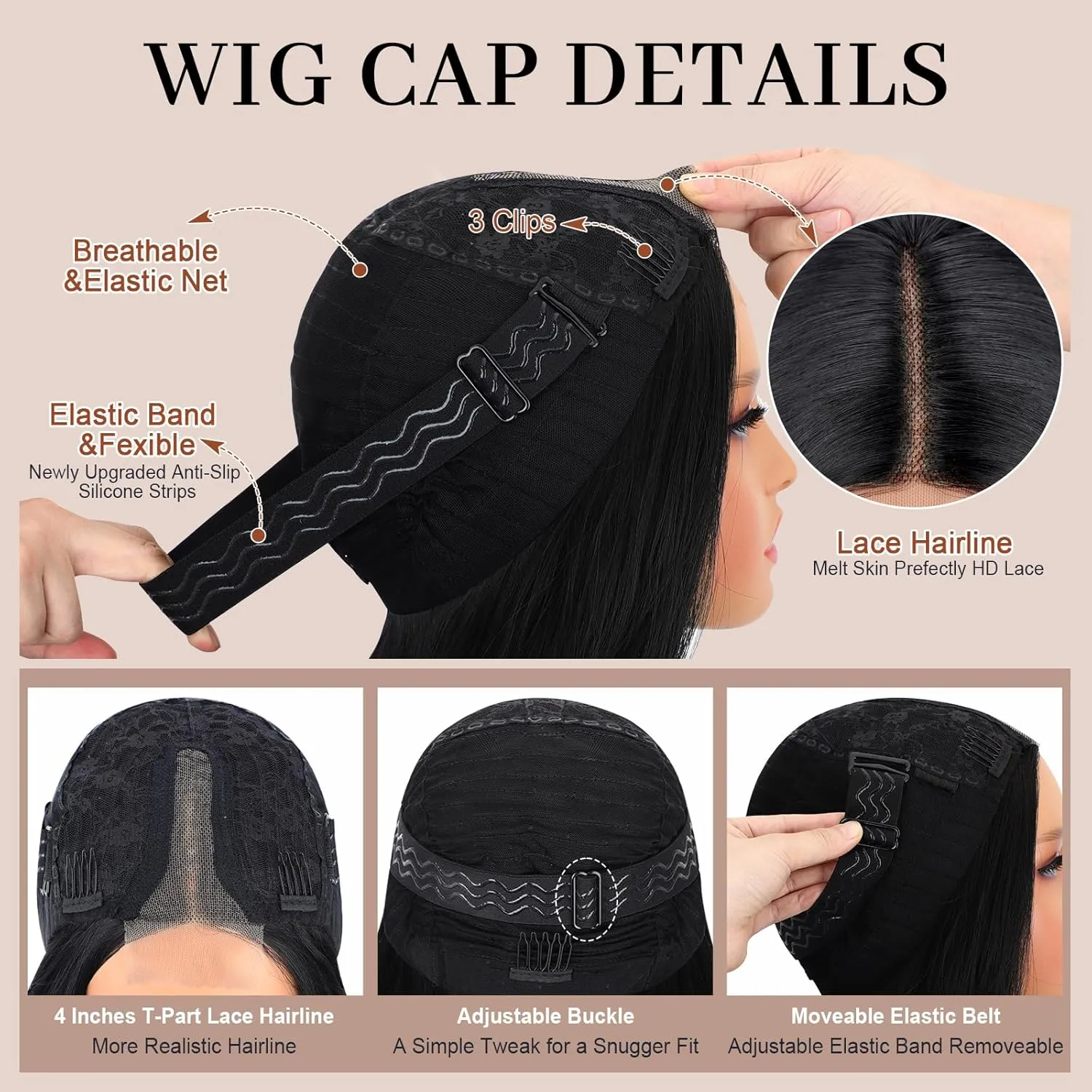 Long Black Lace Wig for Women 26 Inch Wavy Curly Synthetic Wig T-Part Lace Hairline Natural Looking Heat Resistant Fiber for Daily Party Cosplay Use