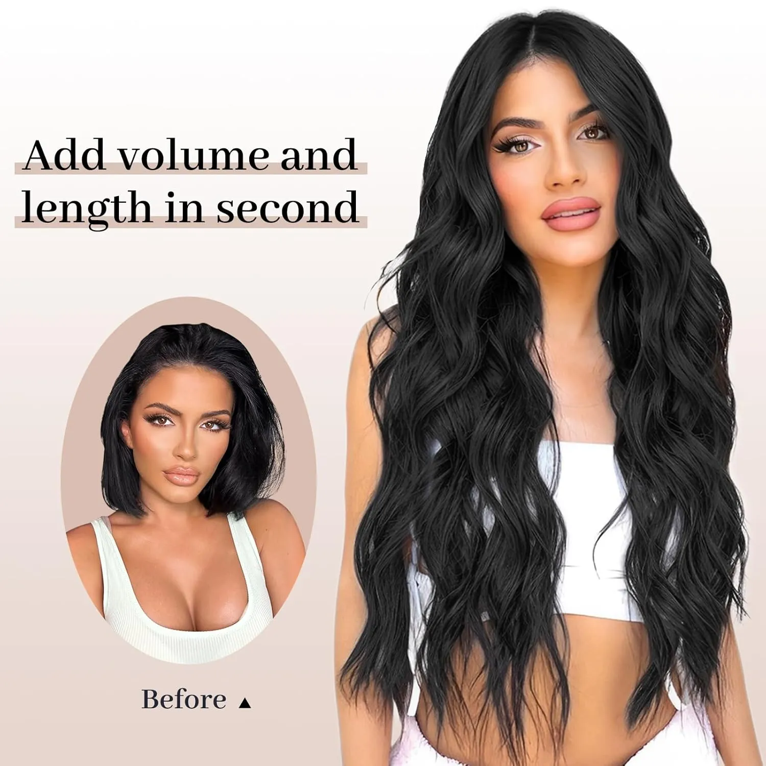 Long Black Lace Wig for Women 26 Inch Wavy Curly Synthetic Wig T-Part Lace Hairline Natural Looking Heat Resistant Fiber for Daily Party Cosplay Use