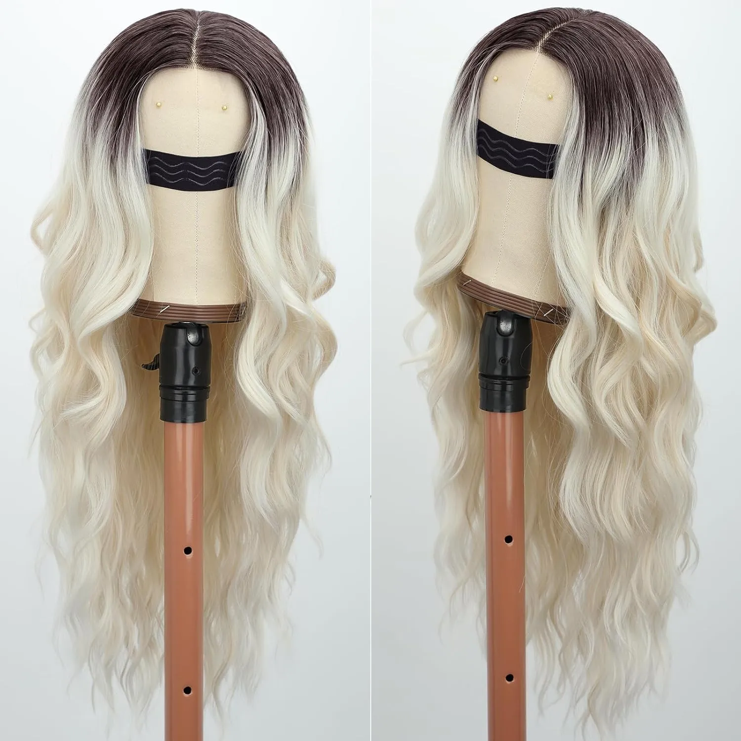 Long Platinum Blonde Wavy Wig for Women 26 Inch Middle Part Lace Hairline Curly Wavy Synthetic Wig Natural Looking Heat Resistant Fiber for Daily Party CosplayUse
