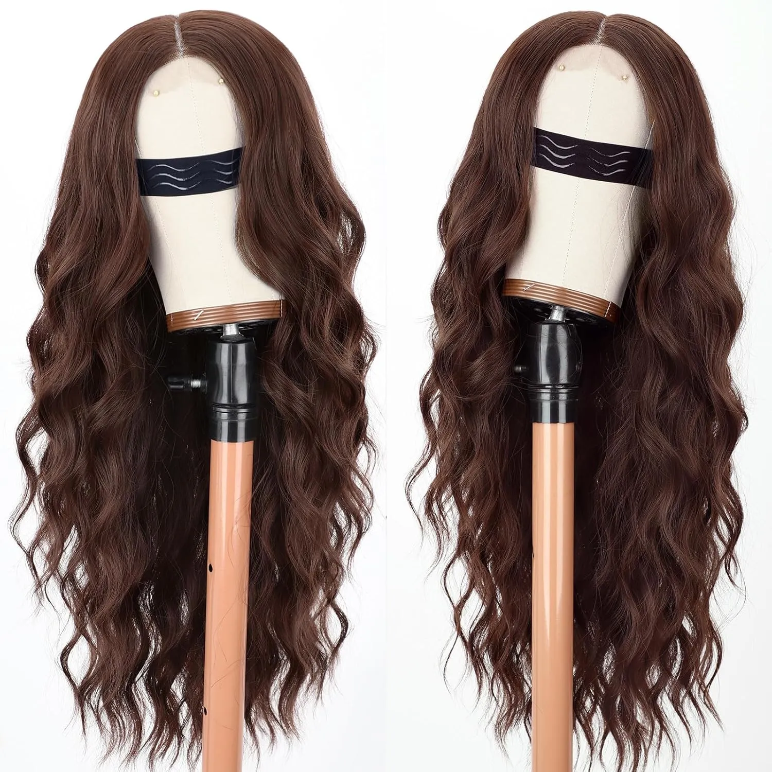 Long Reddish Brown Lace Wig for Women 26 Inch Wavy Curly Synthetic Wig T-Part Lace Hairline Natural Looking Heat Resistant Fiber for Daily Party cosplay Use