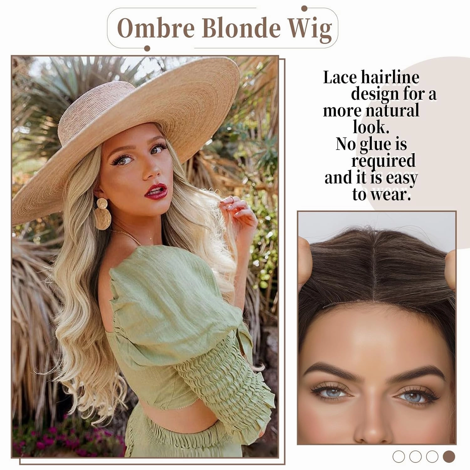 Long Blonde Wigs for Women, Ombre Beach Blonde Wavy Wig, 26 Inch Lace Front Women's Charming Wigs Natural Looking Synthetic Heat Resistant Fiber Wig for Daily Party Use