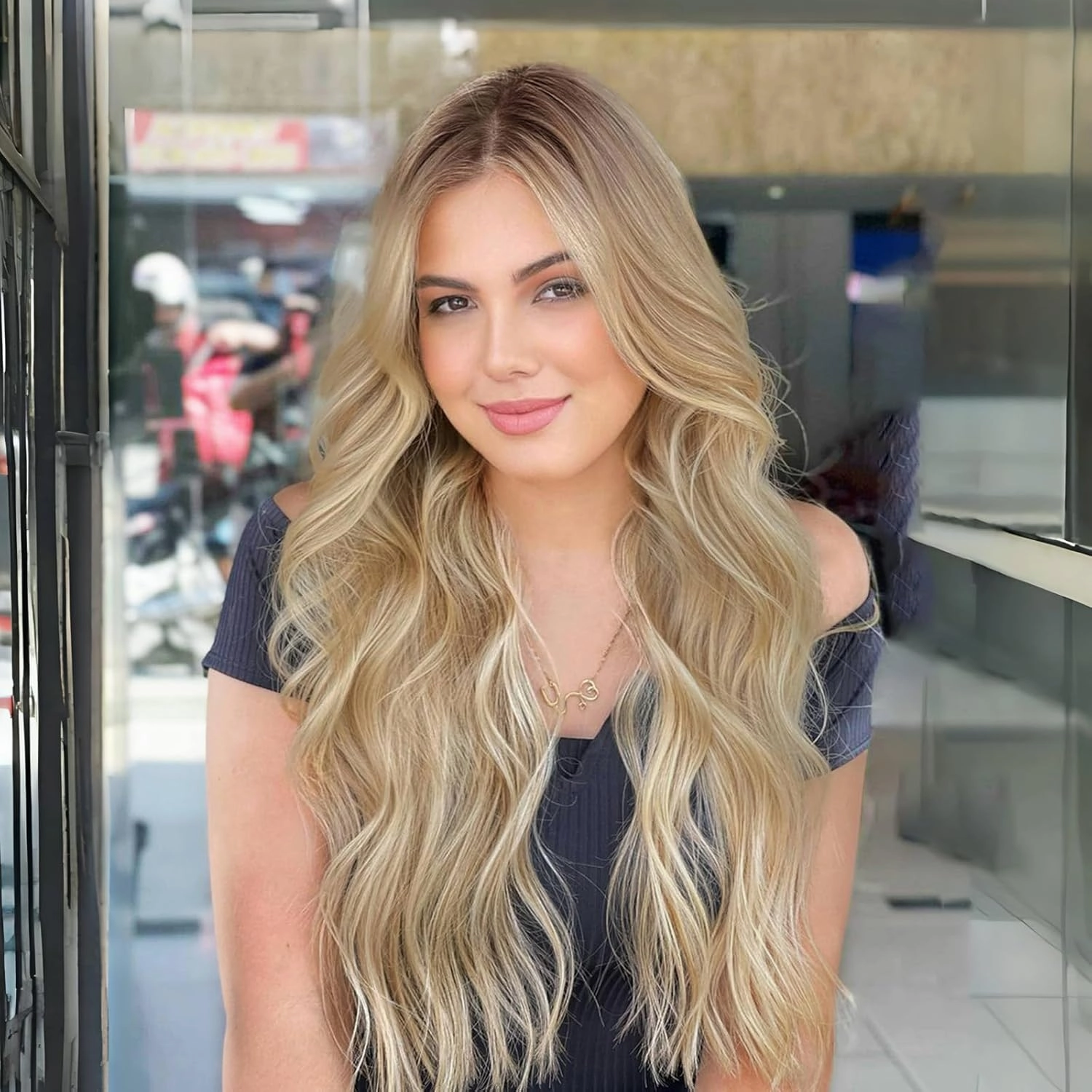 Long Blonde Wigs for Women, Ombre Beach Blonde Wavy Wig, 26 Inch Lace Front Women's Charming Wigs Natural Looking Synthetic Heat Resistant Fiber Wig for Daily Party Use