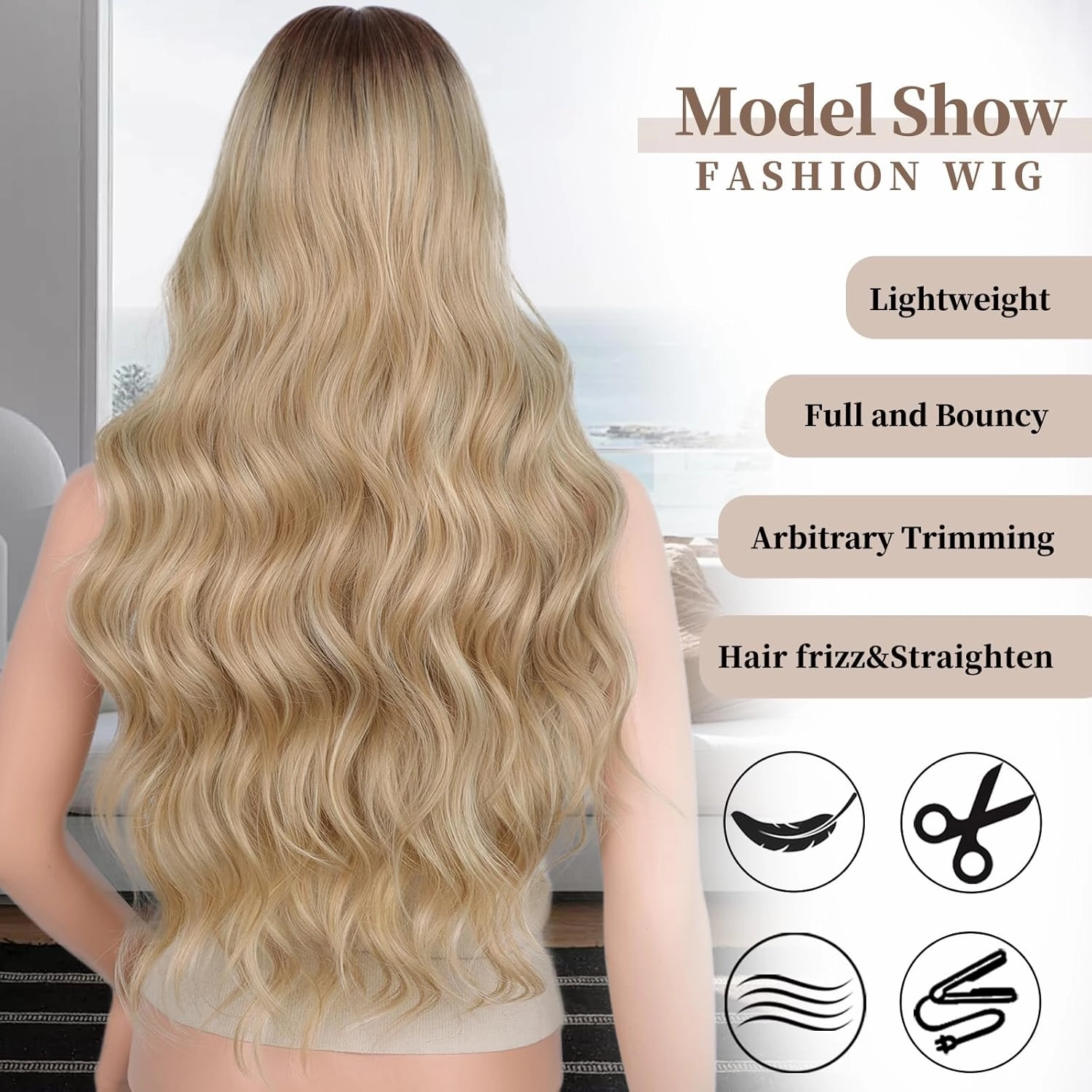 Long Blonde Wigs for Women, Ombre Beach Blonde Wavy Wig, 26 Inch Lace Front Women's Charming Wigs Natural Looking Synthetic Heat Resistant Fiber Wig for Daily Party Use